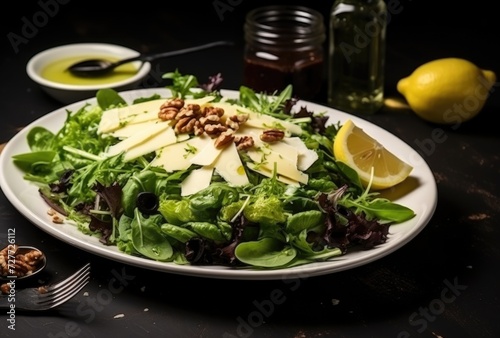 Turkey lettuce salad with lemon dressing  balsamic reduction.