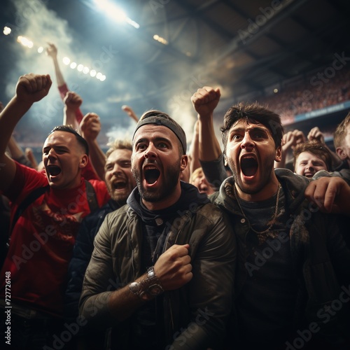 Football fans celebrating a victory in stadium 