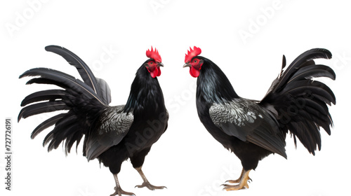 Striking Roosters with Transparent Background. Elegant Black Cockerels with Red Combs - PNG