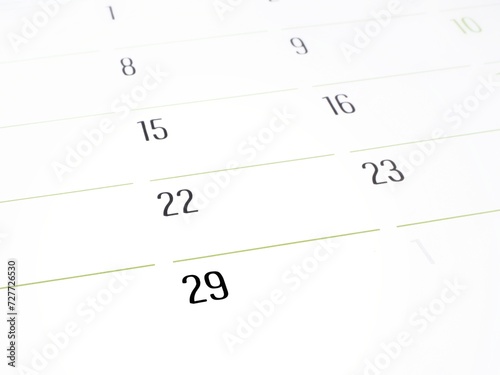 Calendar with number 29 showing the last day of february in a leap year photo