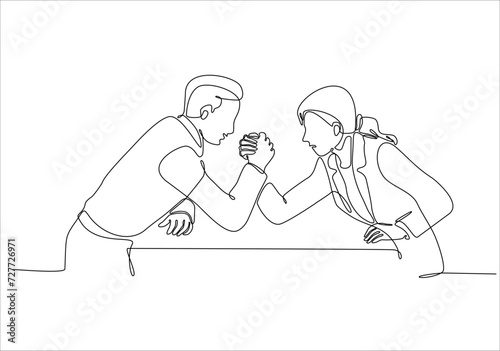 continuous line of men and women doing wrestling match