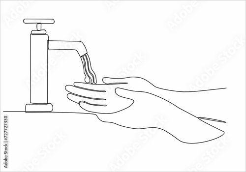 Continuous one single line drawing washing hands icon vector illustration concept