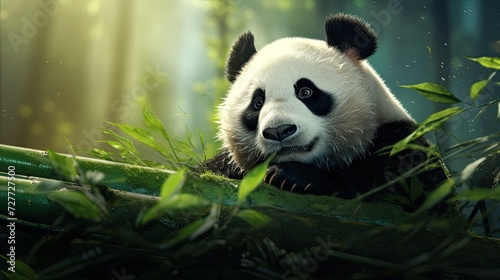 Close-up of a beautiful panda eating bamboo in the forest, Generative AI © Анатолий Савицкий