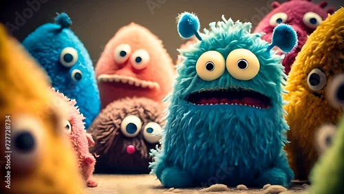 Animation of a group of cute little felt monster photo