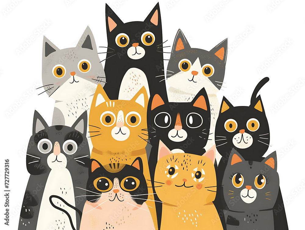 group of cats on a white background group of cats on a white background