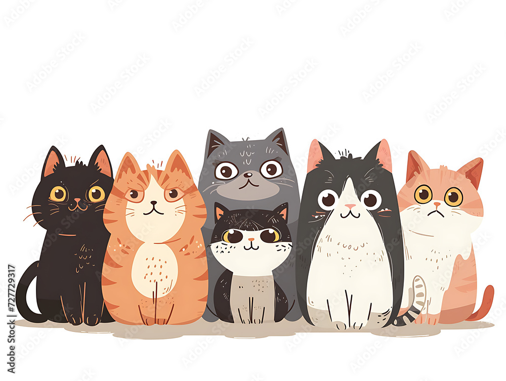 different kittens sit in a line on a white background different kittens sit in a line on a white background