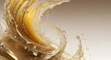 goldene Wasser Welle dynamisch spritzig mit Tropfen und Wirbeln als Vorlage und Hintergründe, Wirbel kraftvoll leuchtend lebendig Energie geladen metallisch Honig glänzend rein Reichtum Luxus edel
