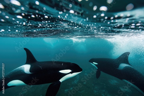 Orcas, underwater photography, Norway  © Straxer