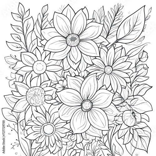 Floral coloring book pages for children and adults