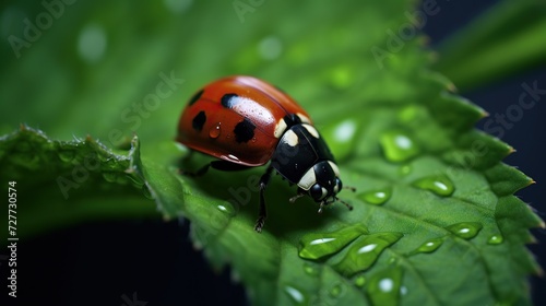 Ladybug waits on a leaf, Coccinellidae, Arthropoda, Coleoptera,