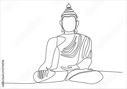 One continuous line drawn Buddha statue Buddhist character. Religious concept is a symbol of faith.Portrait of a prophet's face.