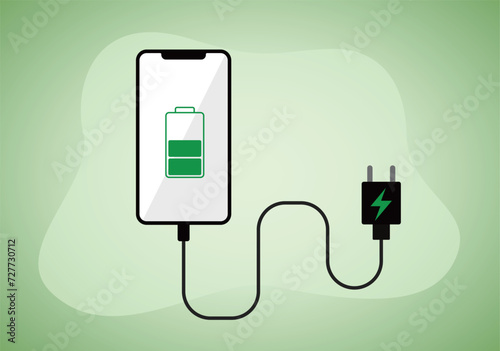 Mobile phone icon during charging with type-c charging cable