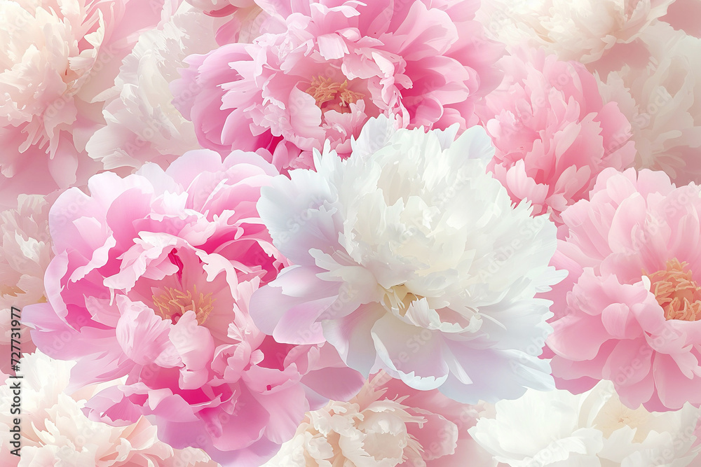 Background of pink and white peonies. 