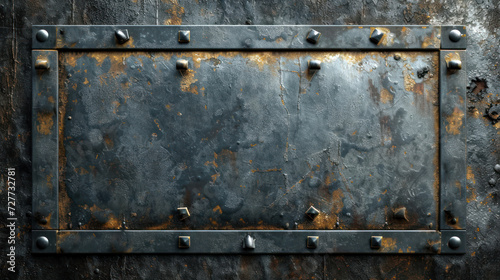 Realistic rusty metal frame border with bolts and nails Generative AI Illustration