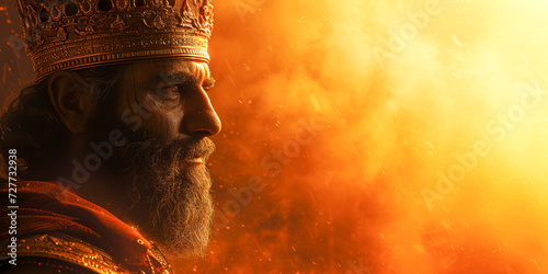 A king of a big empire in an fire and smoky environment background Generative AI Illustration