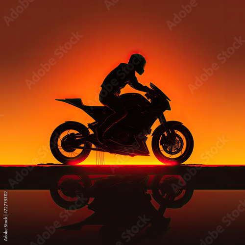 a rider riding a futuristic looking sport bike on road during sunset 