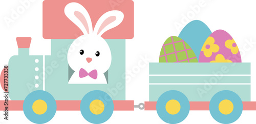  Easter train carrying cute bunny and eggs vector.