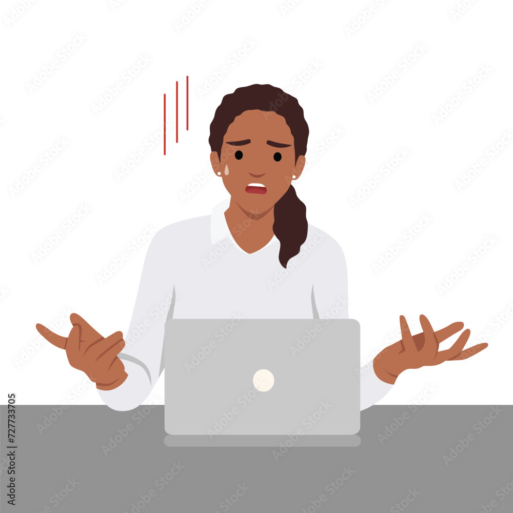 Businesswoman distressed with stock market crisis and fall. Stressed woman CEO panic with financial problems. Flat vector illustration isolated on white background Businesswoman distressed with stock market crisis and fall. Stressed woman CEO panic with financial problems. Flat vector illustration isolated on white background