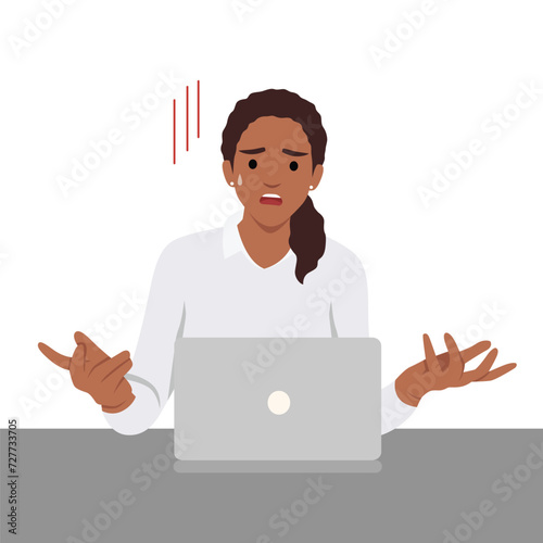Businesswoman distressed with stock market crisis and fall. Stressed woman CEO panic with financial problems. Flat vector illustration isolated on white background