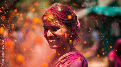 Festival of colors Holi. Happy Hindus celebrate Holi by throwing colorful powder at each other. Close-up. Copy space © Irina B