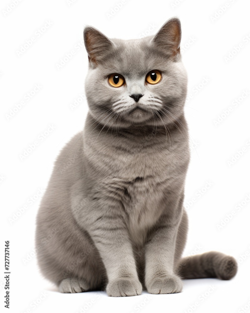 Gray Cat Sitting Proud and Tall in Isolated Studio Setting - Domestic Animal Photography Shot