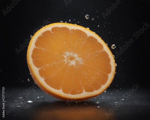 Fresh Orange with Droplets on Dark Background - Juicy Citrus Fruit Illustration