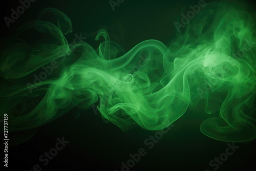 Bright Green Smoke in Spotlight. Abstract Design Background for Stage Show in Studio at Night