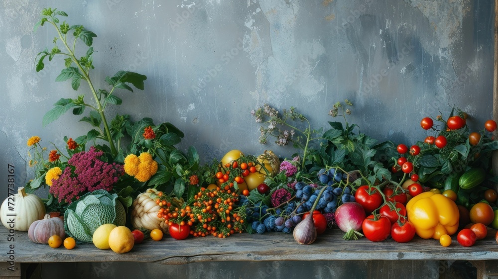 Rustic Farm Freshness: Garden's Bounty on a Wooden Table Rustic Farm Freshness: Garden's Bounty on a Wooden Table