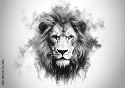 black and gray lion head with smoke effect illustration © siti
