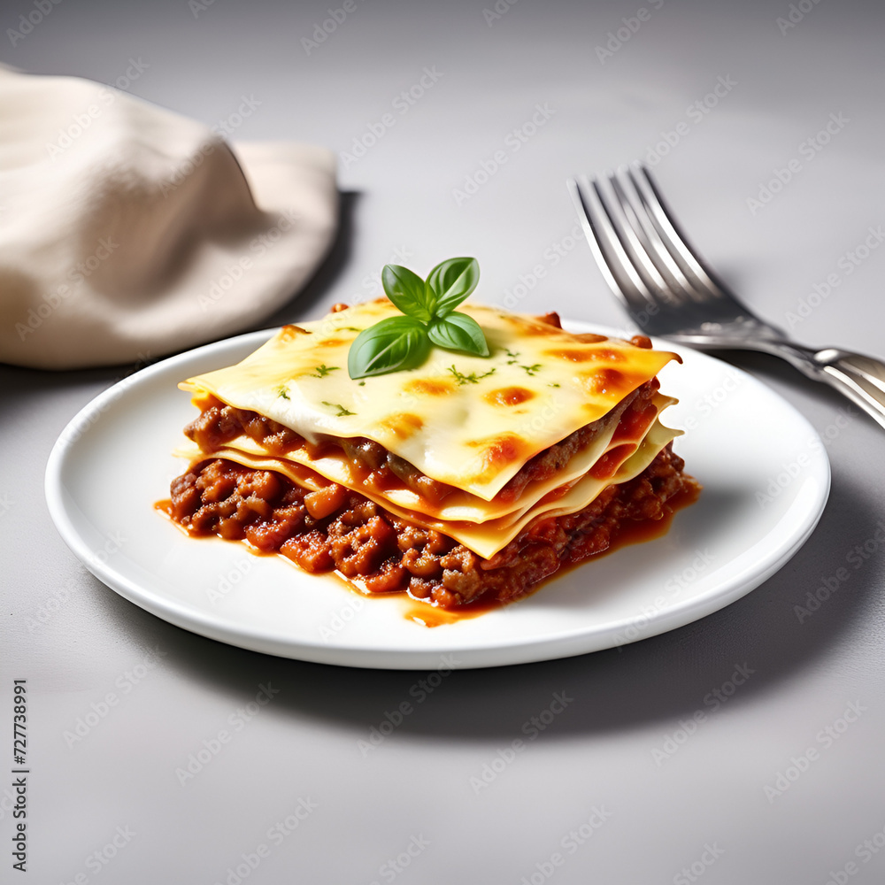 lasagna with meat piece-of-lasagna-with-bolognese-sauce-on-plate italian cuisin