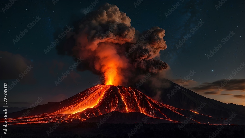 The mesmerizing beauty of a volcanic eruption in action - a sight to behold as the lava cascades down the slopes