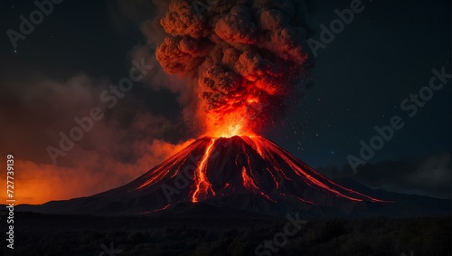 Experience the raw power and beauty of nature as a volcano erupts in the darkness of the night