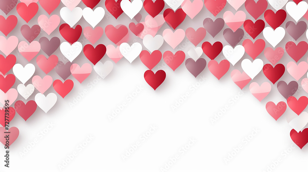 red rose pink and white hearts border isolated on white background