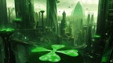 Futuristic City With Green Clover, A Technological Oasis in the Heart of the Metropolis
