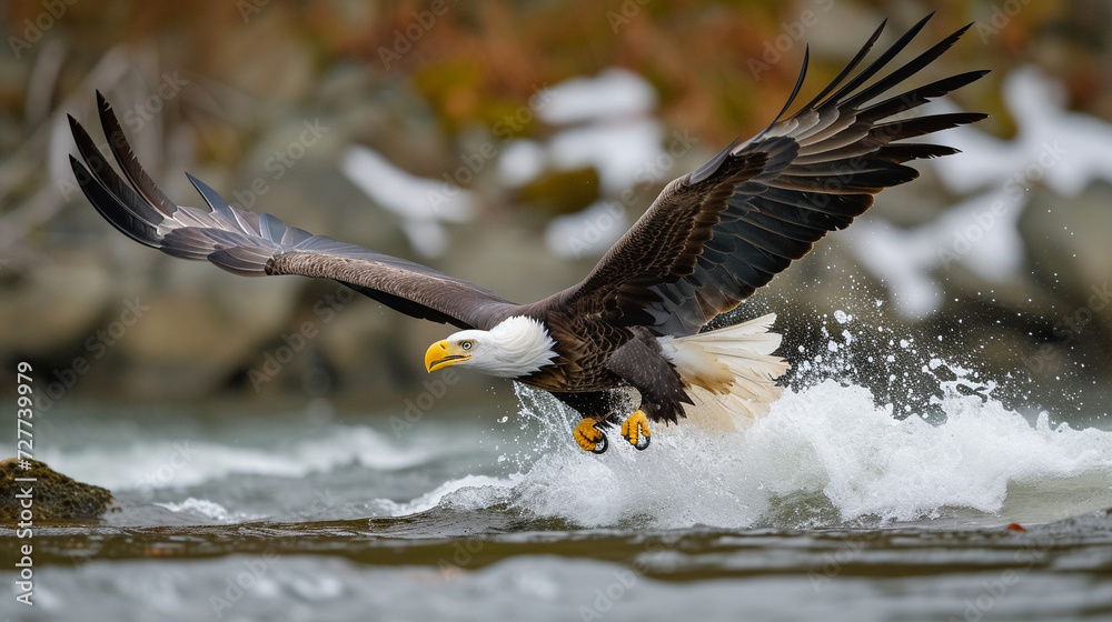 Bald Eagle Flying and Hunting Over Water Bald Eagle Flying and Hunting Over Water