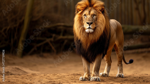 Majestic male Lion standing with copy space