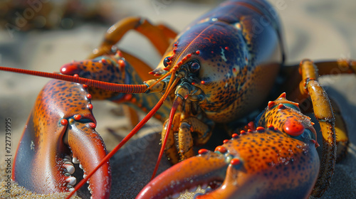 Close-up of a lobster on the beach 