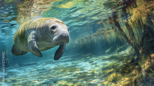 Manatee Gliding Through Crystal Waters photo