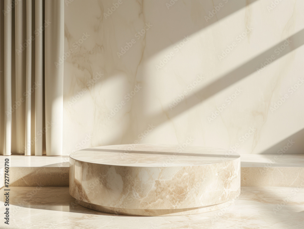 Stone podium for product presentation, 3d mockup, Geometric minimal pedestal for cosmetic product. Stone podium for product presentation, 3d mockup, Geometric minimal pedestal for cosmetic product.