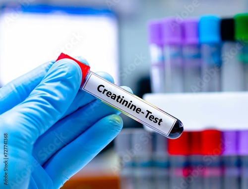 Blood sampling tube for creatinine test analysis. photo