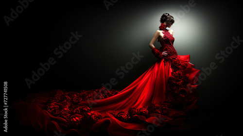woman in red dress