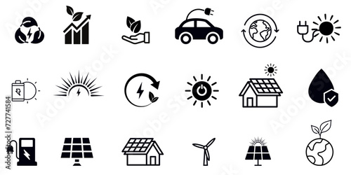 Sustainable development icon, renewable energy concept symbols
