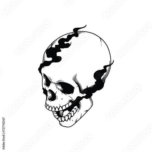 Skull in smoke cloud coming out from mouth isolated vector illustration. Design element for shirt design, logo, sign, poster, banner.
