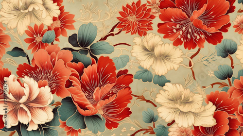 an oriental flower pattern.