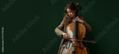 Elegant cellist in deep musical immersion