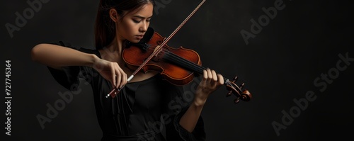 Elegant violinist in a concentrated performance
