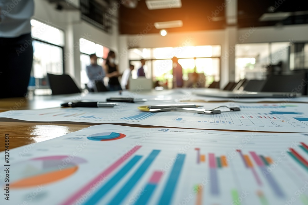 Business people group meetings in the office with project planning documents on the meeting table.. Business people group meetings in the office with project planning documents on the meeting table..