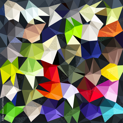 Triangles multicolor background, color crystals. Low polygonal mosaic, creative origami shapes, vector design