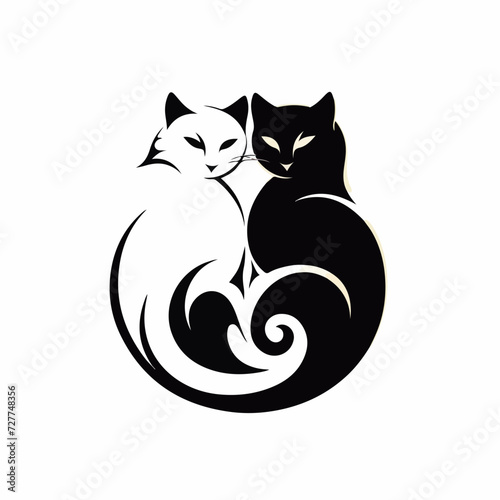 Two yin yang cats in cartoon, doodle style. Image for t shirt. Isolated 2d vector illustration in logo, icon, sketch style, Eps 10. AI Generative
