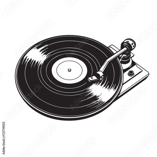 Vinyl record in cartoon, doodle style . Image for t shirt. Isolated 2d vector illustration in logo, icon, sketch style, Eps 10, black and white. AI Generative